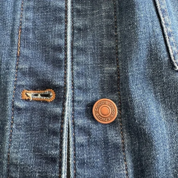 Chico's Blue Jean Jacket with Lace Sleeves - Picture 9 of 11